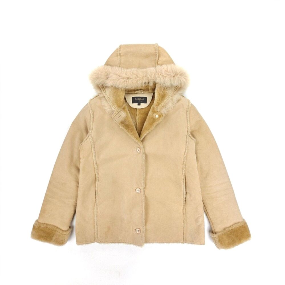 DAMSELLE NY Genuine Fur Hooded Leather Jacket Indie Boho 70s Penny Lane Afghan